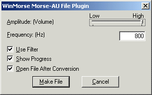 The WinMorse Morse-AU File Plugin Window